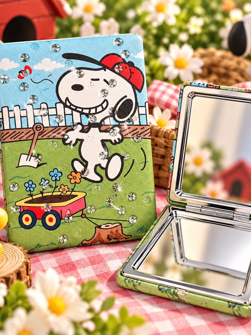 Peanuts Snoopy Sparkle Compact Mirror - Green & Blue